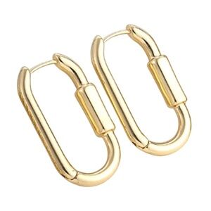 1.2" Gold Stainless Steel Link Huggie Earrings – Modern Minimalist Oval Hoop
